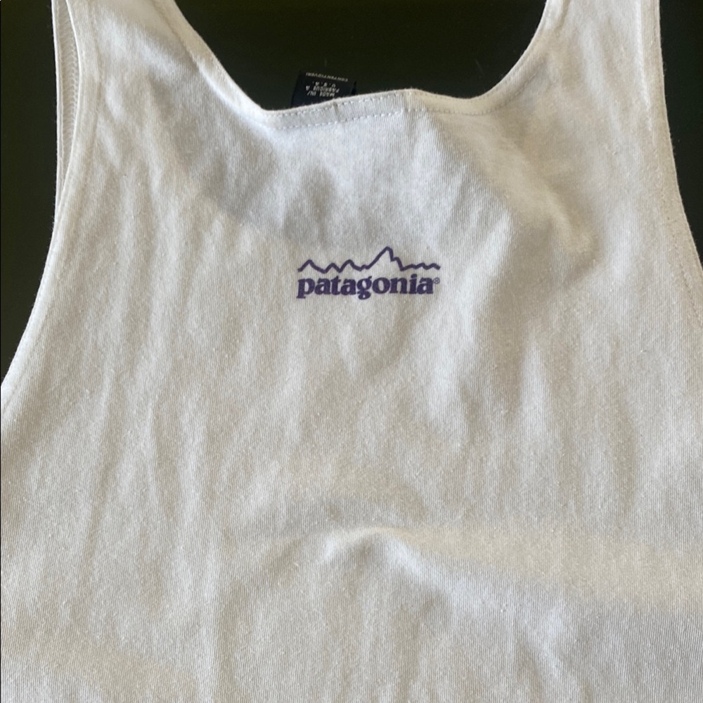 Patagonia White Tank Top with Purple Logo